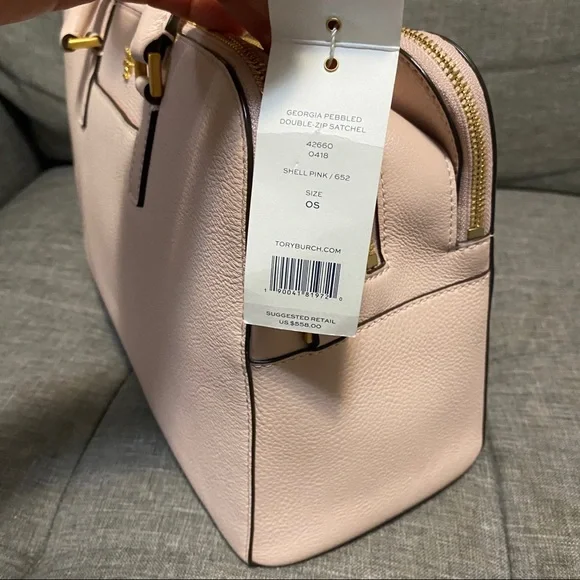 Tory Burch Georgia Double Zip Pebbled shell pink